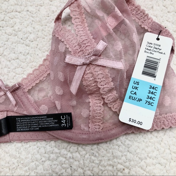 Sam Edelman Rose Pink Mesh Dot Peek A Boo Bra 34 C - Picture 7 of 7